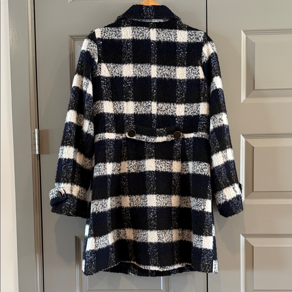 Modcloth Black Navy and White Plaid Coat - Picture 6 of 9